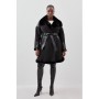 Black Plus Size Faux Shearling Biker Longline Belted Coat