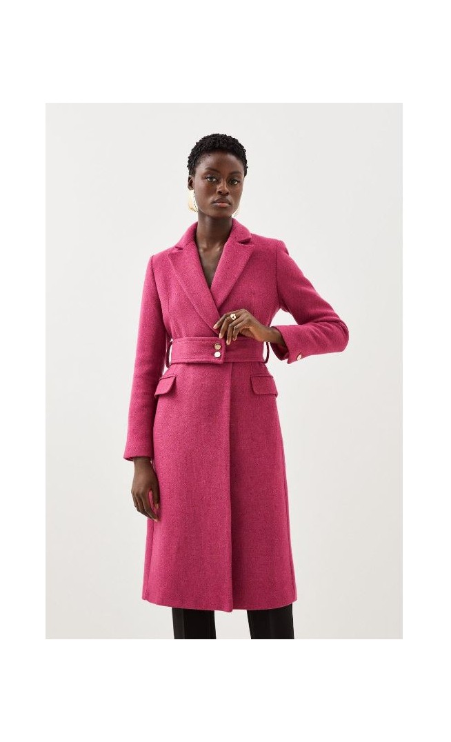 Italian Manteco Wool Mix Button Detail Belted Midi Coat