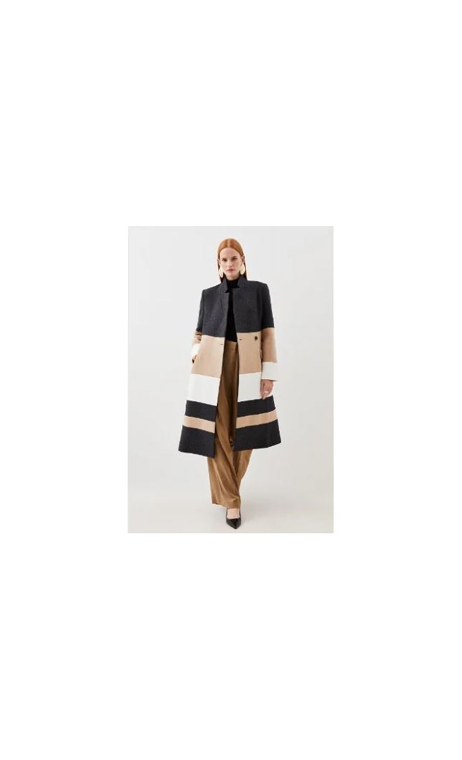 Italian Wool Blend Contrast Midi Coat