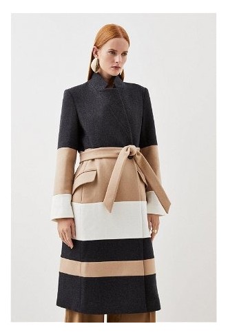 Italian Wool Blend Contrast Midi Coat