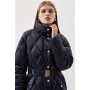 Diamond Quilted Puffer Longline Belted Coat