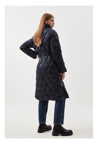 Diamond Quilted Puffer Longline Belted Coat