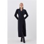 Black Tailored Strong Shoulder Striped Maxi Blazer Dress