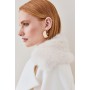 Ivory Italian Manteco Wool Cashmere Faux Fur Collar Trench Coat