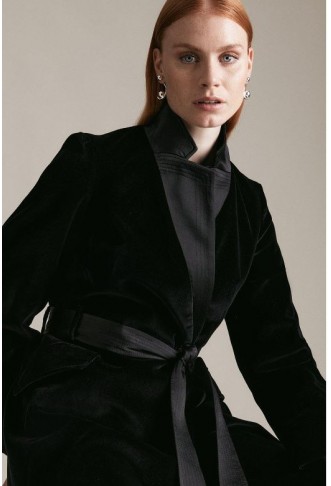 Black Italian Velvet Investment Notch Neck Coat