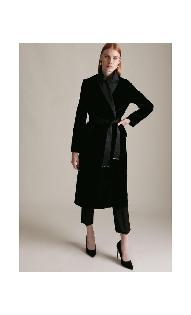 Black Italian Velvet Investment Notch Neck Coat