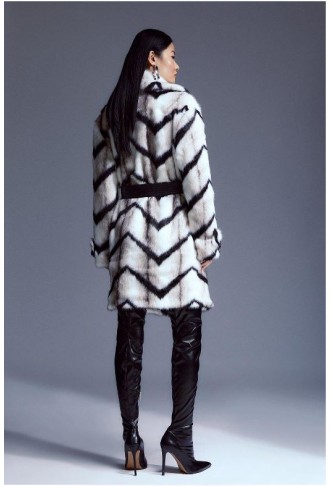 Mono Faux Fur Belted Longline Coat