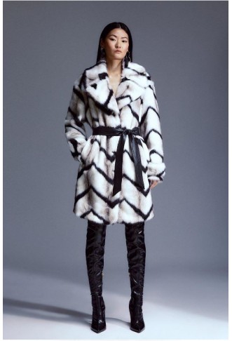 Mono Faux Fur Belted...