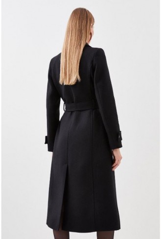 Black Italian Manteco Wool Stitch Detail Trench Coat