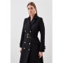 Black Italian Manteco Wool Stitch Detail Trench Coat