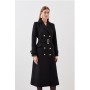 Black Italian Manteco Wool Stitch Detail Trench Coat