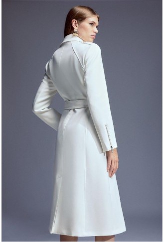 Tailored Compact Stretch High Neck Belted Midi Coat