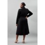 Black Plus Size Tailored Compact Stretch High Neck Belted Midi Coat