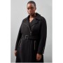 Black Plus Size Tailored Compact Stretch High Neck Belted Midi Coat