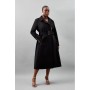 Black Plus Size Tailored Compact Stretch High Neck Belted Midi Coat