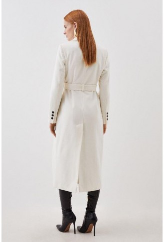 Italian Manteco Wool Wide Belted Pleat Detail Midi Coat