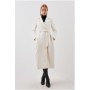 Italian Manteco Wool Wide Belted Pleat Detail Midi Coat