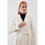 Italian Manteco Wool Wide Belted Pleat Detail Midi Coat