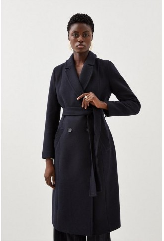 Italian Manteco Wool Blend Double Breasted Belted Midi Coat