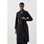 Italian Manteco Wool Blend Double Breasted Belted Midi Coat