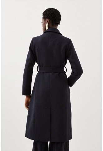 Italian Manteco Wool Blend Double Breasted Belted Midi Coat