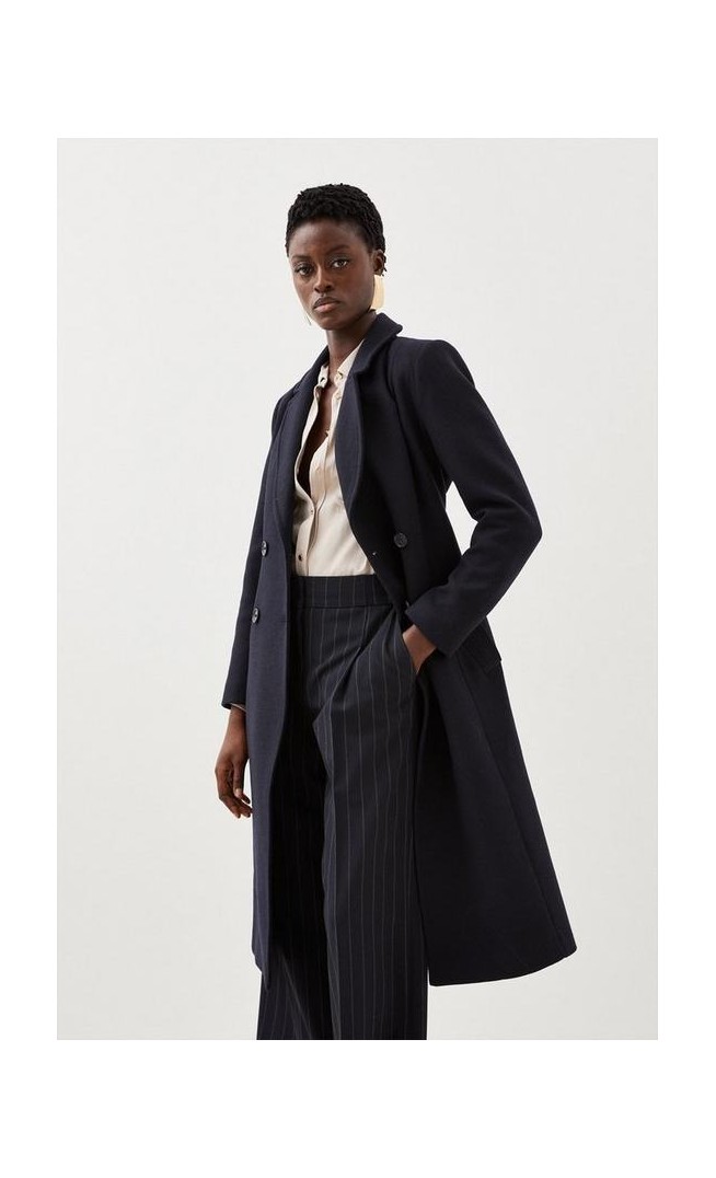 Italian Manteco Wool Blend Double Breasted Belted Midi Coat