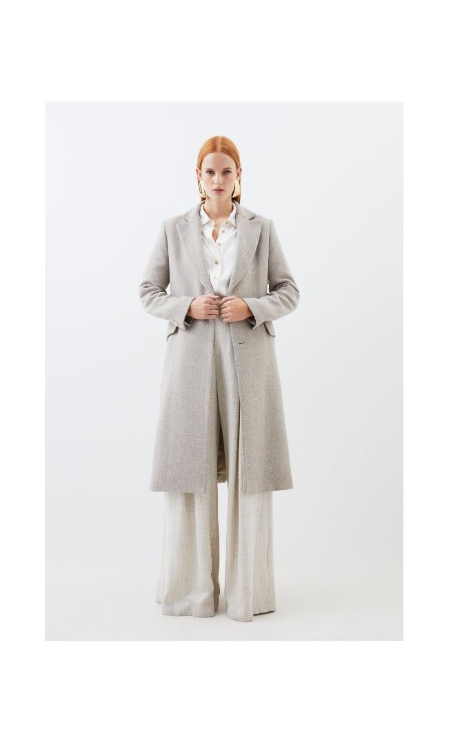 Italian Manteco Wool Mix Button Detail Belted Midi Coat