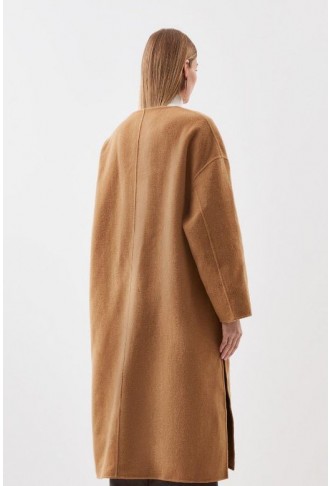 Tailored Double Faced Wool Scarf Neck Midi Coat