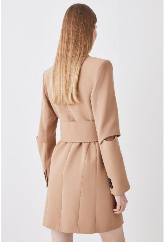 Compact Stretch Belted Aline Blazer Dress