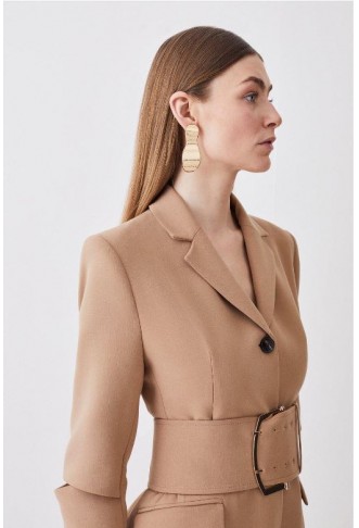 Compact Stretch Belted Aline Blazer Dress