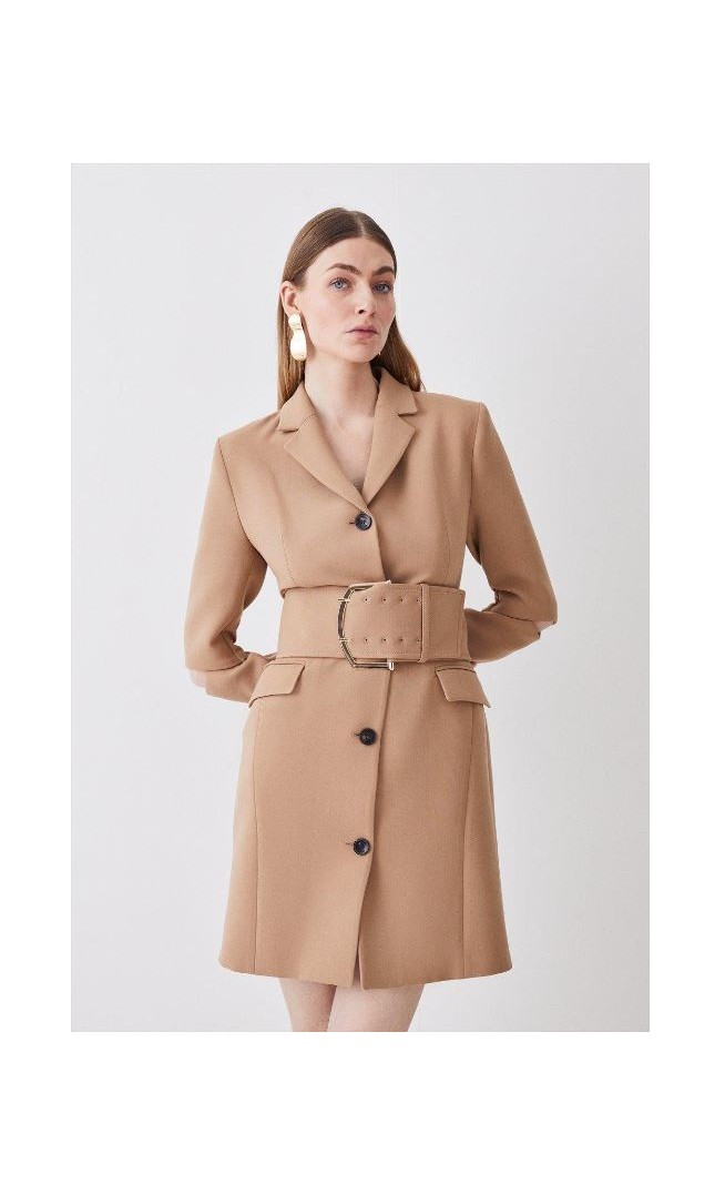 Compact Stretch Belted Aline Blazer Dress