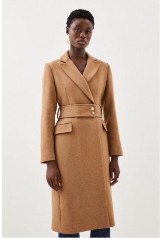 Italian Manteco Wool Mix Button Detail Belted Midi Coat