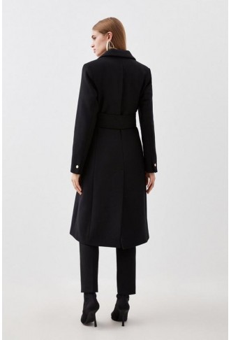 Italian Manteco Wool Mix Button Detail Belted Midi Coat