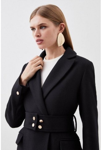 Italian Manteco Wool Mix Button Detail Belted Midi Coat