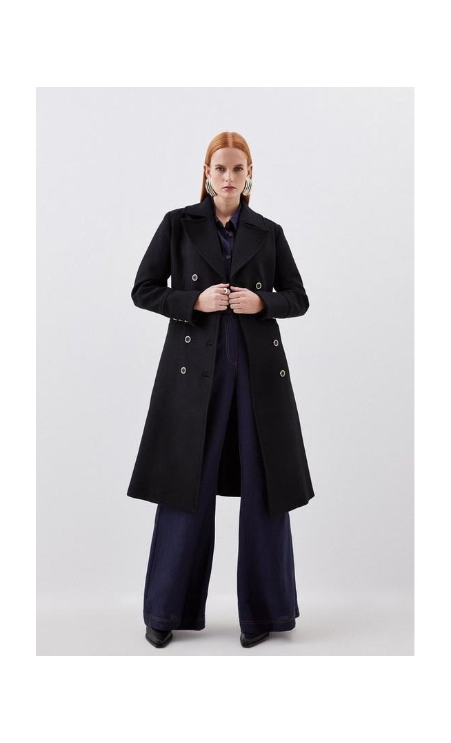 Italian Manteco Wool Mix Military Double Breasted Midi Coat