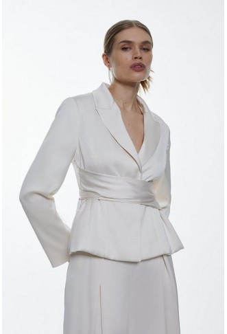 Satin Back Crepe Belted Wrap Jacket