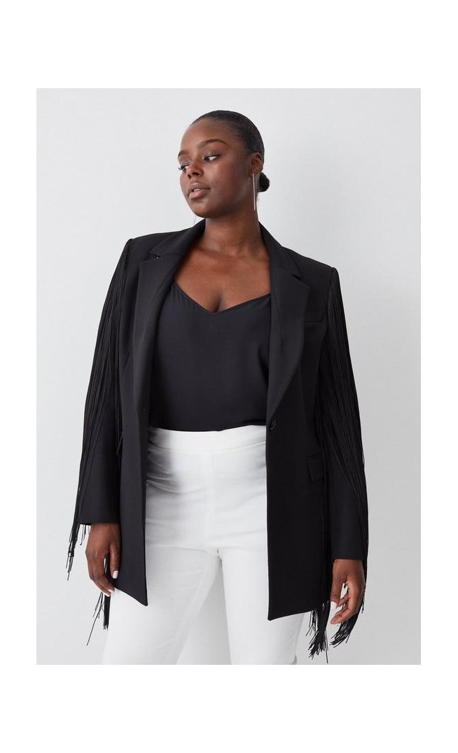 Plus Size Compact Stretch Tassel Sleeve Detail Blazer