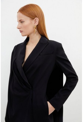 Tailored Polished Viscose Tuxedo Blazer Cape Dress