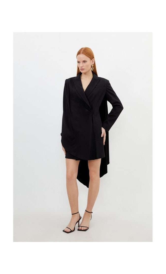 Tailored Polished Viscose Tuxedo Blazer Cape Dress