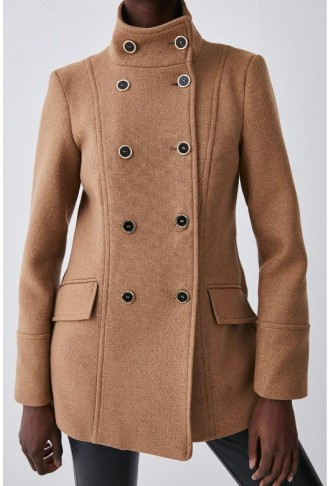 Camel Italian Manteco Wool Mix Double Breasted Short Formal Coat