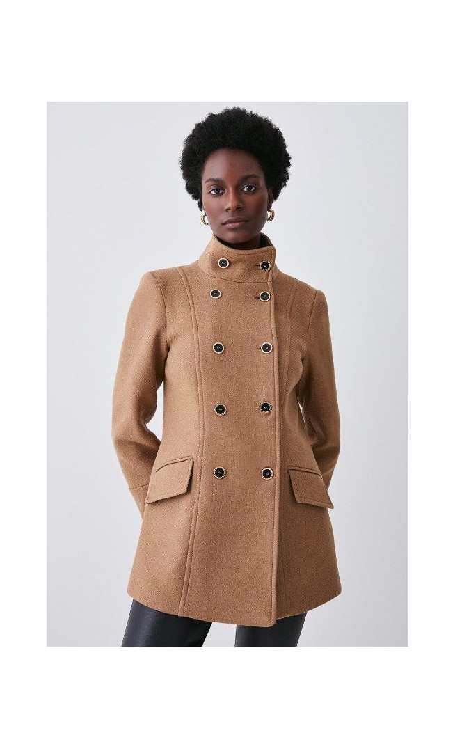 Camel Italian Manteco Wool Mix Double Breasted Short Formal Coat