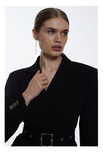 Structured Belted Wide Shoulder Blazer