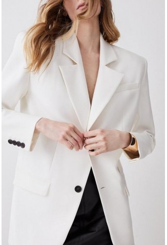 Compact Stretch Strong Shoulder Tailored Longline Blazer