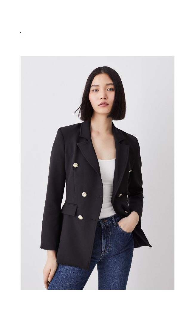 Stretch Cady Double Breasted Military Blazer