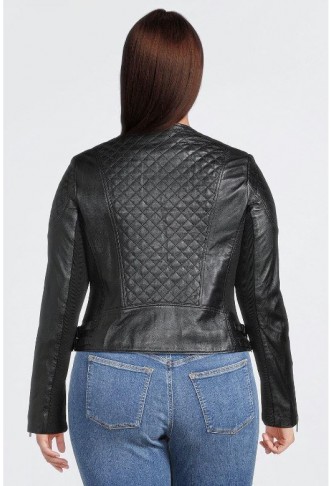 Plus Size Leather Quilted Jacket