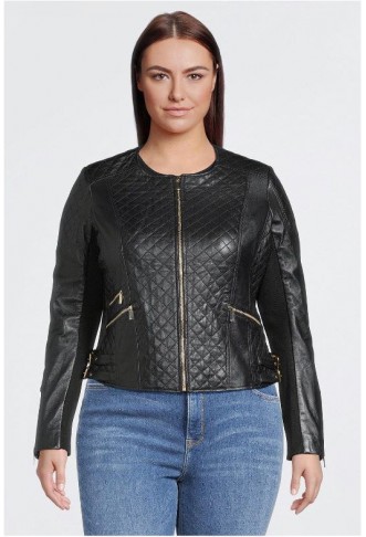 Plus Size Leather Quilted Jacket