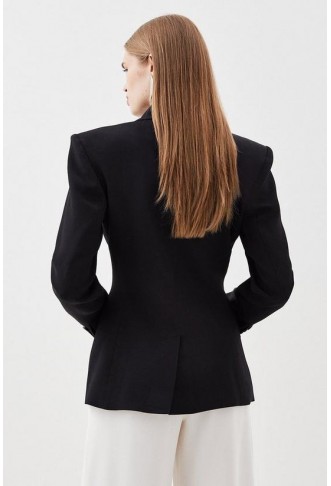 Polished Viscose Strong Shoulder Tailored Blazer