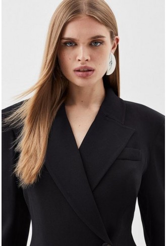 Polished Viscose Strong Shoulder Tailored Blazer