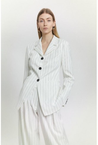 White Pinstripe Tailored Single Breasted Blazer