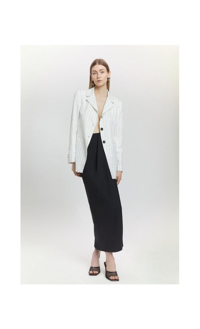 White Pinstripe Tailored Single Breasted Blazer